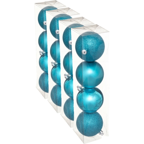16x stuks kerstballen turquoise blauw mix kunststof 8 cm -