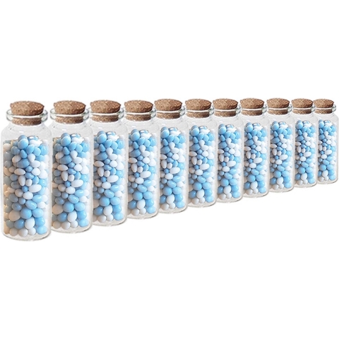 48x Geboorte bedankjes mini transparante glazen flesjes met kurken dop 18 ml -