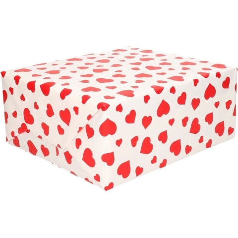 Cadeaupapier - 4x rollen - rol - wit met rode hartjes - 200 x 70 cm - 80 grams - inpakpapier -