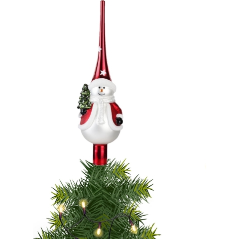 Kerst piek van glas met sneeuwpop H28 cm -