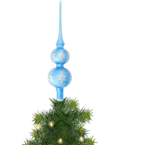 Kerst piek van glas blauw gedecoreerd H30 cm -