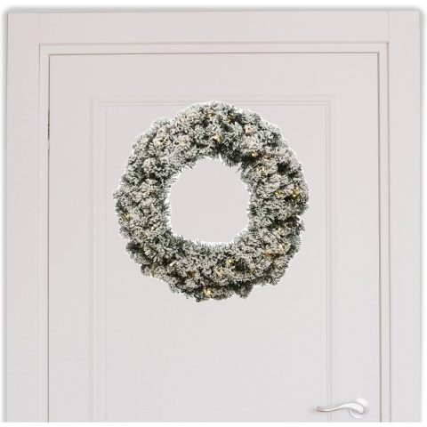 Kerstkrans groen met kunstsneeuw en verlichting D50 cm -