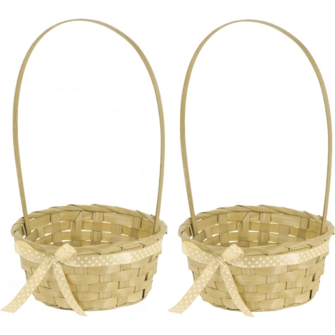 8x stuks Paaseieren mandjes geel rond met hengsel 39 cm -