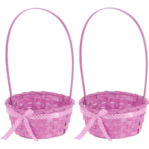 4x stuks rieten mandjes roze rond met hengsel 39 cm -