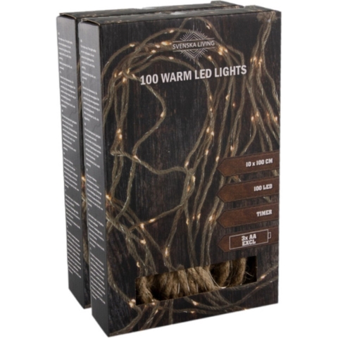 Set van 2x stuks touwverlichting lichtsnoeren op batterij warm wit 100 leds -