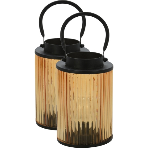 2x stuks metalen LED lantaarns/windlichten warm wit licht 12,5 x 12,5 x 16,5 cm -