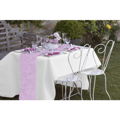 Feest tafelkleed met tafelloper - op rol - wit/lila paars - 10 meter -