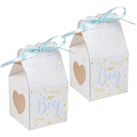 Cadeaudoosjes baby boy - Babyshower bedankje - 24x stuks - wit/blauw - 4 cm - zoon -
