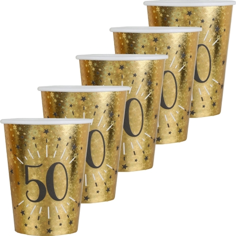 Verjaardag feest bekertjes leeftijd - 50x - 50 jaar - goud - karton - 270 ml -