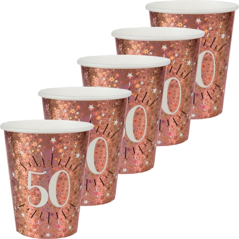 Verjaardag feest bekertjes leeftijd - 50x - 50 jaar - rose goud - karton - 270 ml -