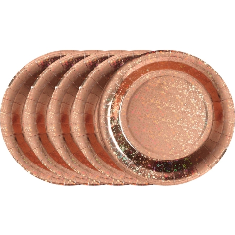 Feest wegwerpbordjes - glitter - 50x stuks - 23 cm - rosegoud -