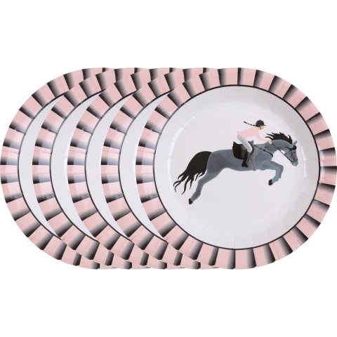 Santex Feest wegwerpbordjes - paarden thema - 50x stuks - 23 cm - paardrijden themafeest -