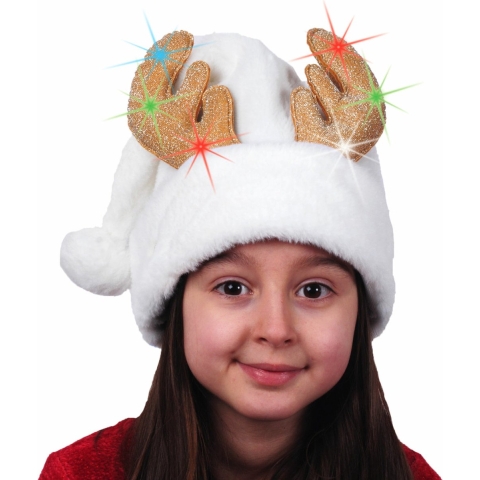 Kerstmutsen - 2x stuks - wit - rendier gewei - verlicht - voor kinderen -