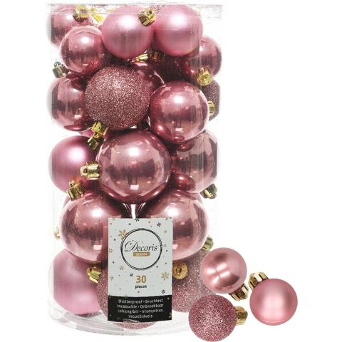 Decoris kerstballen 44x stuks oudroze 3-4-5-6 cm kunststof -