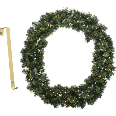 Kerstkrans groen met verlichting en timer 50 cm kunststof incl. deurhanger -