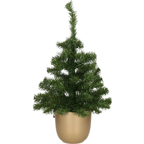 Kunst kerstboom/kunstboompje groen in gouden pot H60 cm -