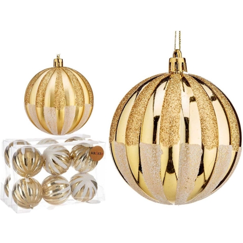 Gedecoreerde kerstballen - 18x stuks - goud - kunststof - 8 cm -