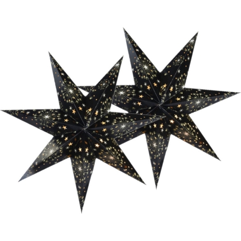 Verlichte kerststerren - 2x - zwart - 60 cm - papier - op batterijen -