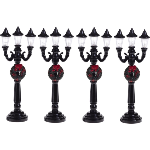 Kerstdorp straatlantaarns/lantaarnpalen - 4x stuks - H10 cm -met licht -