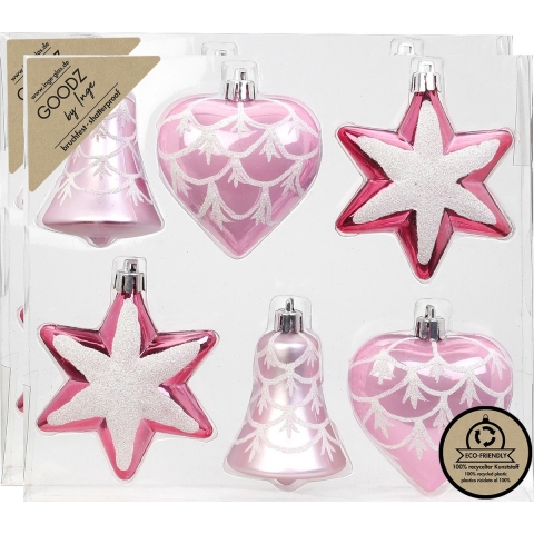 Kersthangers/kerstballen figuurtjes - 12x st - roze - 9 cm -kunststof -