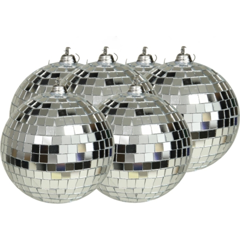 Grote discobal kerstballen - 6x stuks - zilver - 10 cm - kunststof -