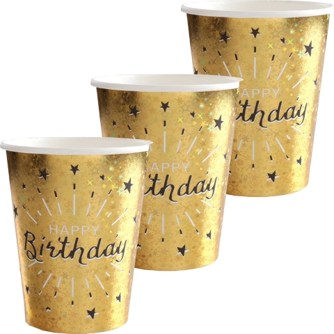 Verjaardag feest bekertjes happy birthday - 50x - goud - karton - 270 ml -