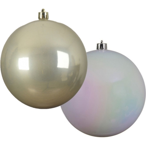 Grote decoratie kerstballen - 2x st - 20 cm- champagne en wit parelmoer - kunststof -