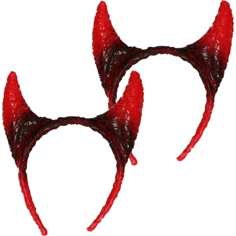 Halloween diadeem - 4x - duivel hoorntjes - rood/zwart - kunststof - tiara/haarband -