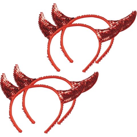 Halloween diadeem - 4x - duivel hoorntjes met pailletten - rood - kunststof -