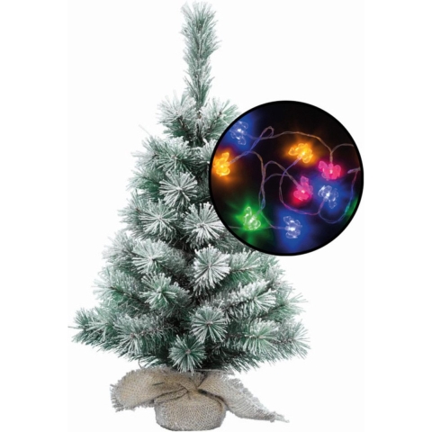 Kleine kunst kerstboom besneeuwd -incl. paarden thema lichtsnoer - H60 cm -