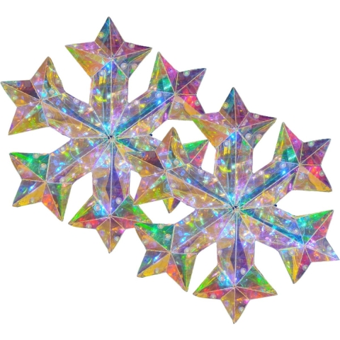 Verlichte hangende sneeuwvlokken - 2x - regenboog kleur- 27 cm - batterij - 30 led lampjes - wit -