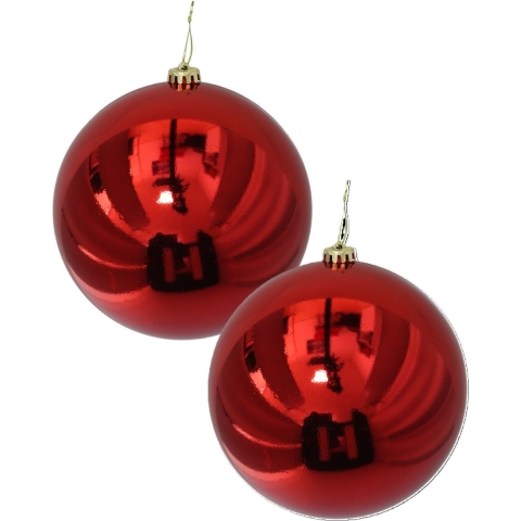 Grote decoratie kerstballen - 2x - rood - 20 cm - kunststof - glimmend - kerstversiering -