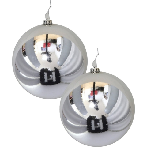 Grote decoratie kerstballen - 2x - zilver - 20 cm - kunststof - glimmend - kerstversiering -