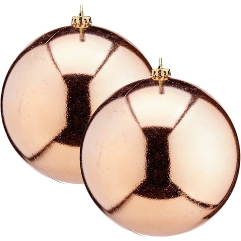 Krist+ Grote decoratie kerstballen - 2x - champagne - 20 cm - kunststof - glimmend -