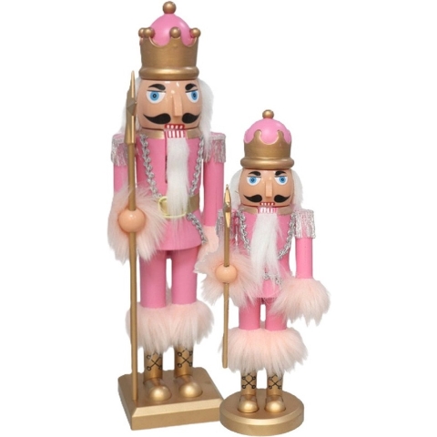 Notenkraker beelden - 2x st - roze - 28 en 38 cm - kunststof - Decoratie figuren/beeldjes -