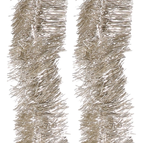 Decoris kerstslingers - 4x - zilver/champagne - 270 x 7 cm - folie/lametta - glans -