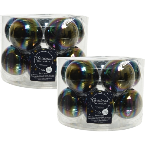 Kerstballen set - 20x stuks - glas - zwart/parelmoer - 6 cm - glans - kerstversiering -