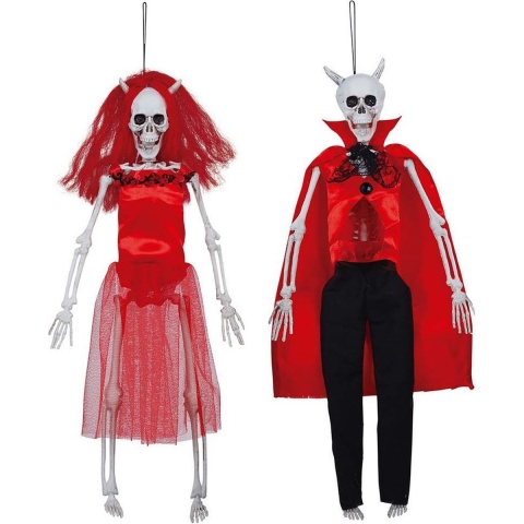 Horror/halloween decoratie skelet/geraamte poppen set - duiveltjes - hangend - 40 cm -