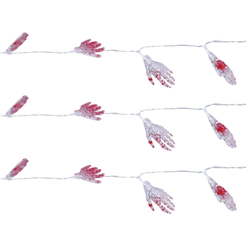 Halloween deco LED verlichting/lampjes skelet hand - 3x - op batterijen - 115 cm - griezel uitstrali -