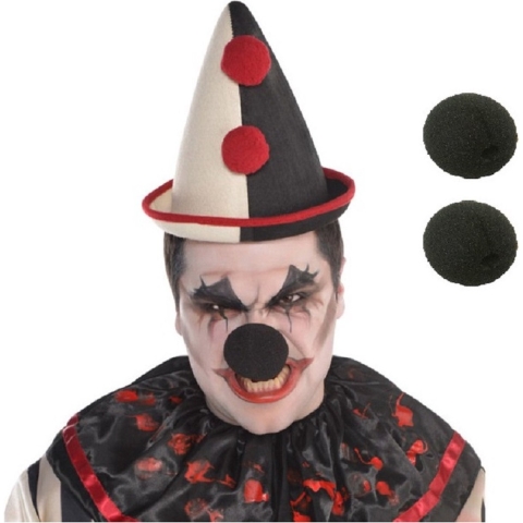 Verkleed neus horrorclown - 8x - fopneus - zwart - Halloween verkleed accessoires -