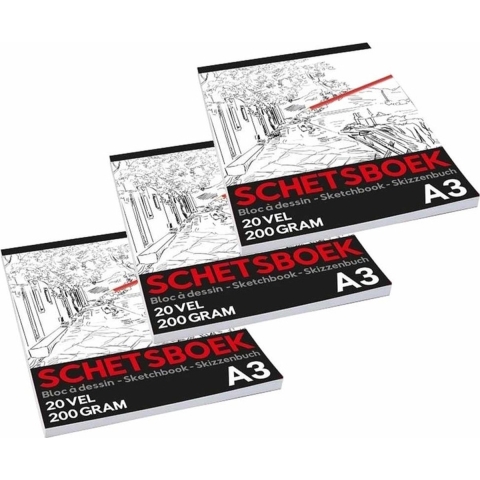 Schetsboek/tekenboek A3 formaat - 3x - Schoolartikelen/tekenen - Schetsboeken/tekenboeken -