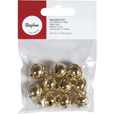 Raher Hobby metalen belletjes - 30x - met oog - goud - 15 mm - knutsel materiaal -