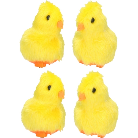Pluche paas kuikentje piepend - 4x - geel - 7 cm - Paaskuikentjes Pasen decoratie -