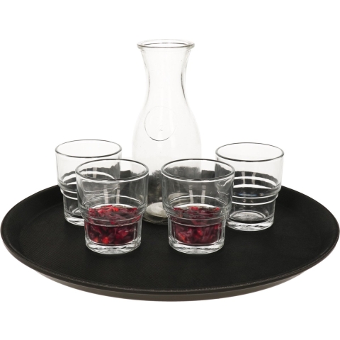 Horeca dienblad met anti slip laag - 3x - zwart - kunststof - D35 cm - rond dienblad -