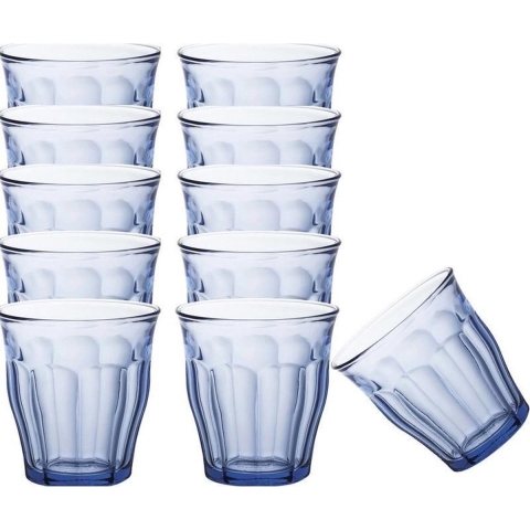Drinkglazen/waterglazen Picardie - 12x stuks - blauw glas - 250 ML -