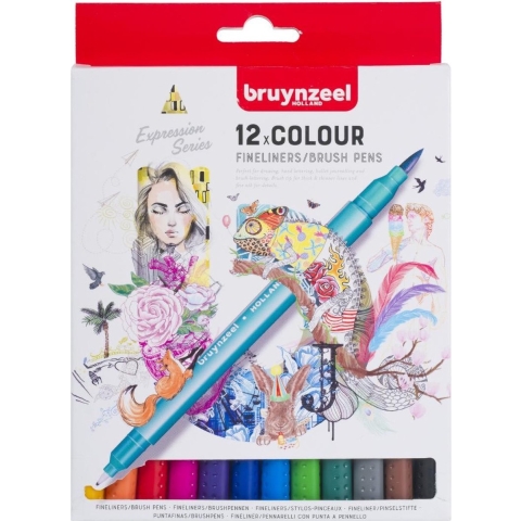 Bruynzeel Creatives Fineliner en Brushpen 12 Kleuren