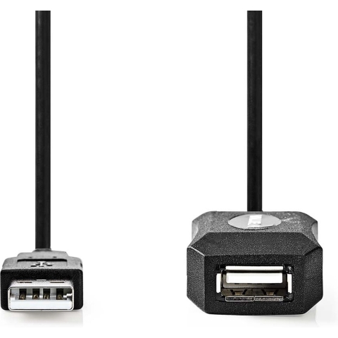 Nedis CCGL60EXTBK50 Actieve Usb-kabel Usb 2.0 Usb-a Male Usb-a Female 480 Mbps 5.00 M Rond Vernikkeld Pvc Koper Label