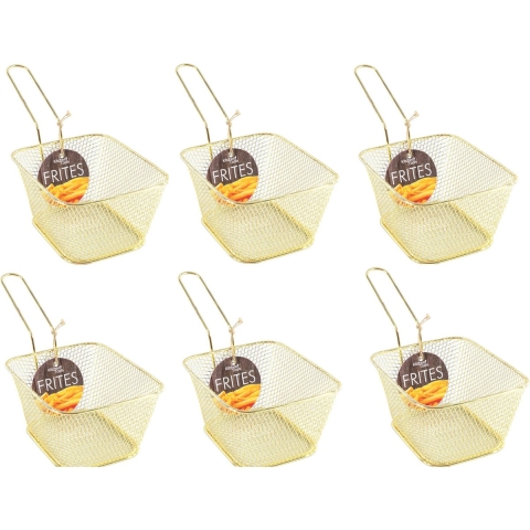 6x stuks gouden patat/snack serveermandjes/frietmandjes 14 cm -