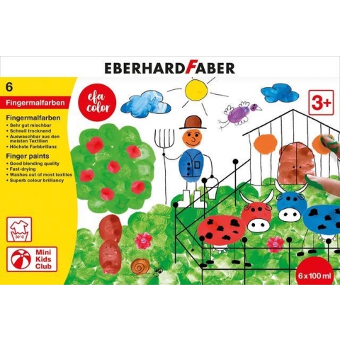 Eberhard Faber EF-578806 Vingerverf 100ml Geel, Rood, Blauw, Groen, Wit, Zwart