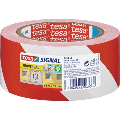 2x Tesa afzettape/markeertape rood/wit 5 cm x 66 mtr -